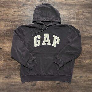 GAP Brown and Cream Arch Logo Hoodie - Size L